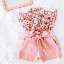 2021 Children's Printed Shirt Top Bow Shorts Set